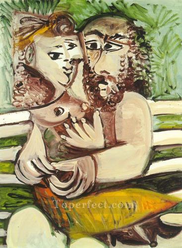 Couple assis sur un banc 1971 Cubism Oil Paintings